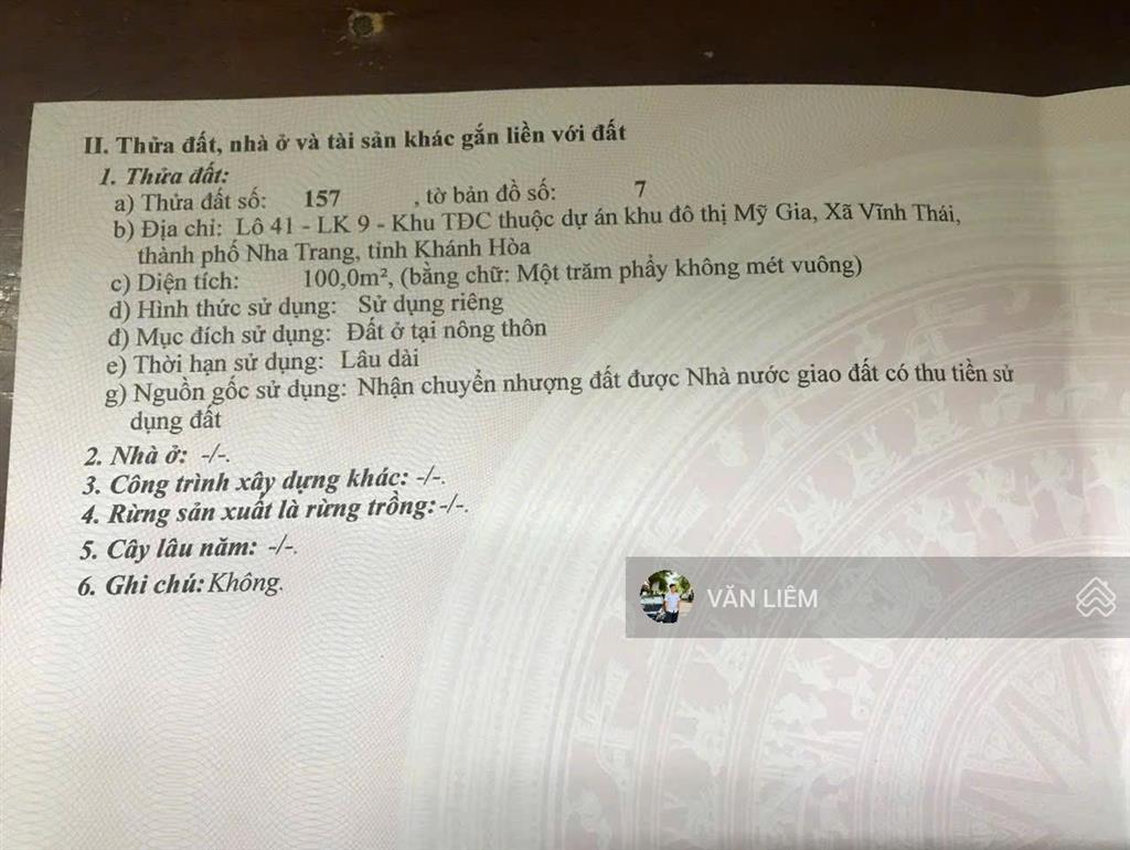Tđc mỹ gia đường 18m, vị trí trung tâm nam nha trang 100m2 ngang 5m đường 18m, thô