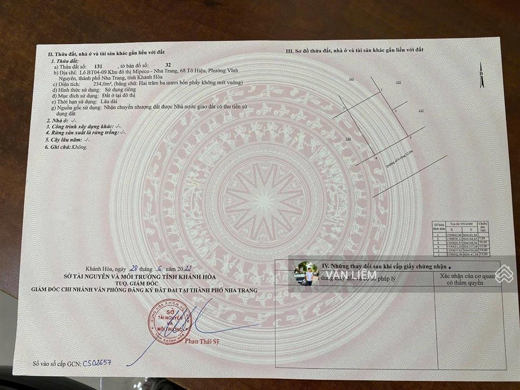 Lô đất biệt thự mipeco cách biển chỉ 600m, diện tích 234m2, ngang 13m, hướng đông nam