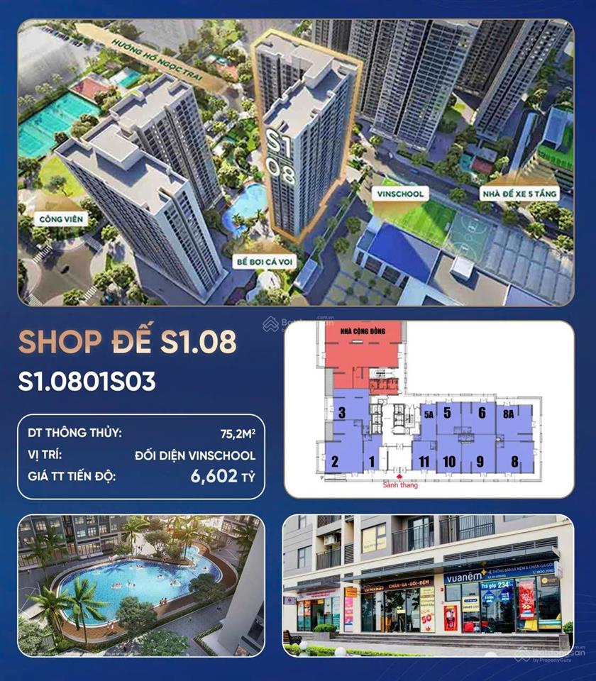 Rẻ nhất thị trường căn shop chân đế s108 giá 88tr/m2 sử dụng lâu dài, phù hợp làm spa, quán ăn
