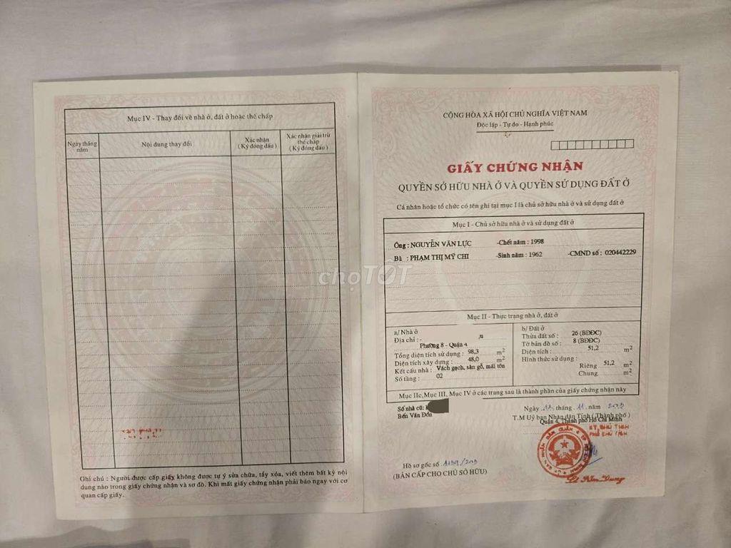 cần bán nhà quận4