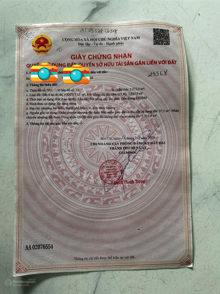 Bán đất an điền bến cát dt748 thông vào khu công nghiệp, 1.573m2 có 517.9m2 thổ cư giá 3tỷ200