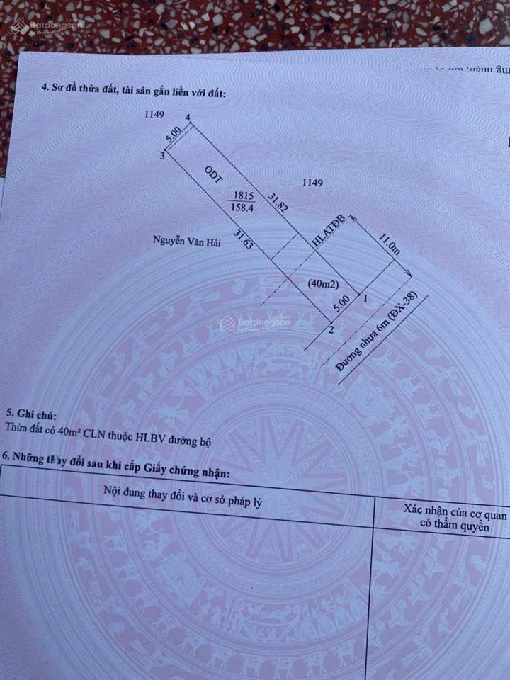 Bán đất phú an sát dt744, 5x32m có 100m2 thổ cư giá 1,55 tỷ