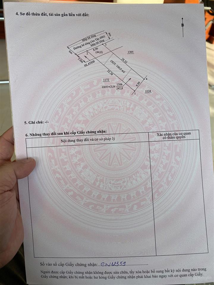 Bán đất an tây bến cát gần trường tiểu học an tây a, 8x30m, 100m2 thổ cư giá 1tỷ990 triệu