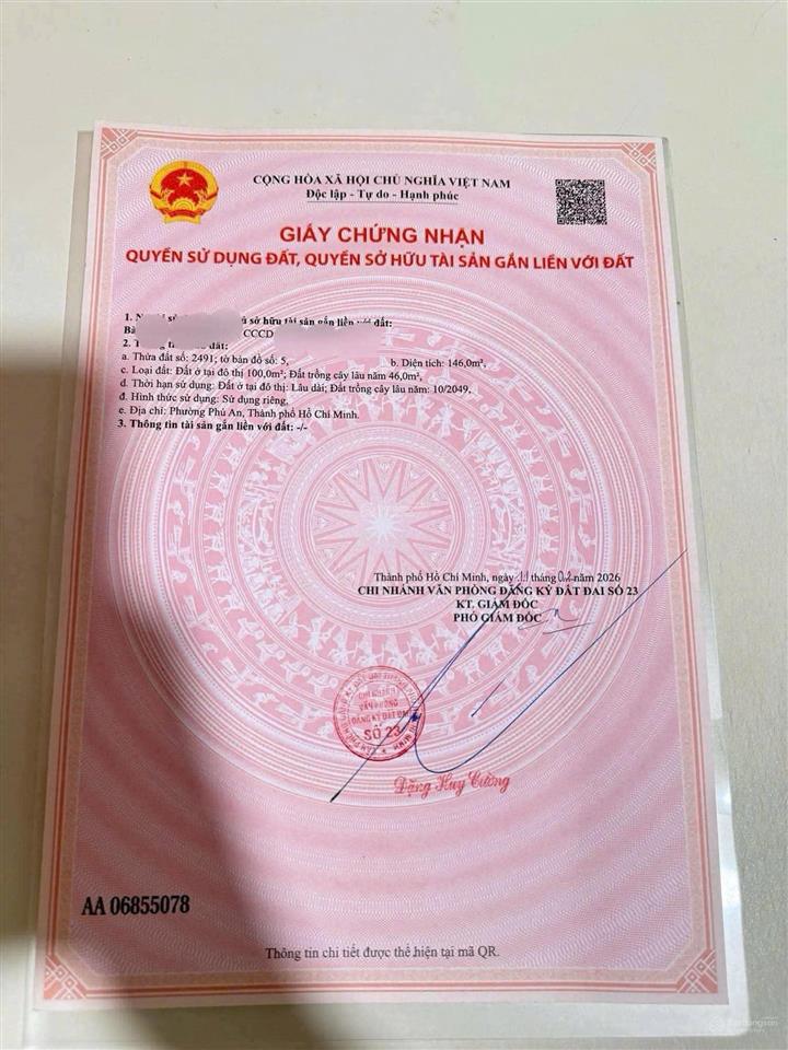 Bán đất phú an tp hcm gần chợ thùng thơ giá 1tỷ550
