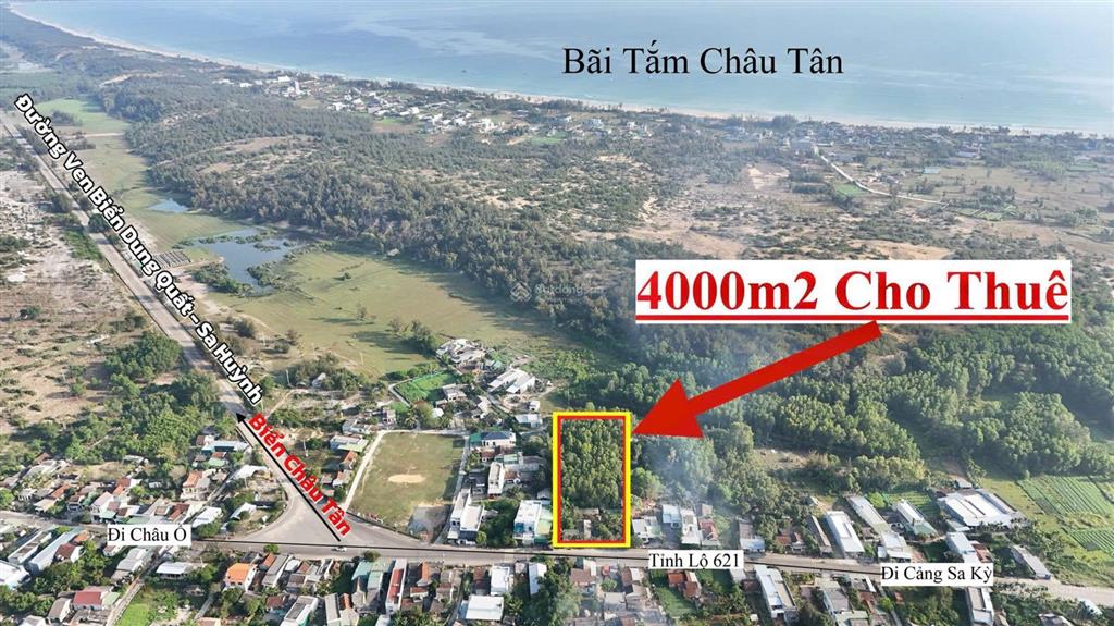 Cho thuê đất kèm nhà 4.000m2 gần tuyến đường ven biển dung quất  sa huỳnh, biển châu tân