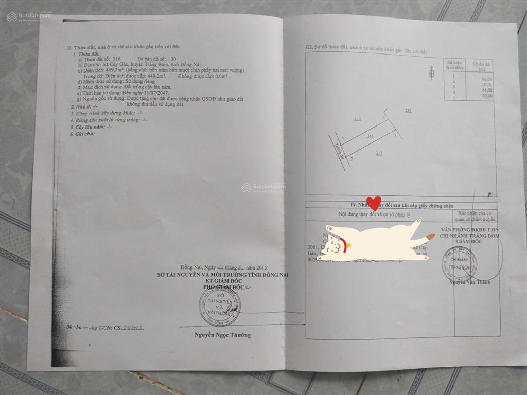 Bán đất diện tích 10 x 46m tại xã cây gáo cũ, nay thuộc xã bàu hàm, ngay khúc cây điệp. giá 1,2 tỷ