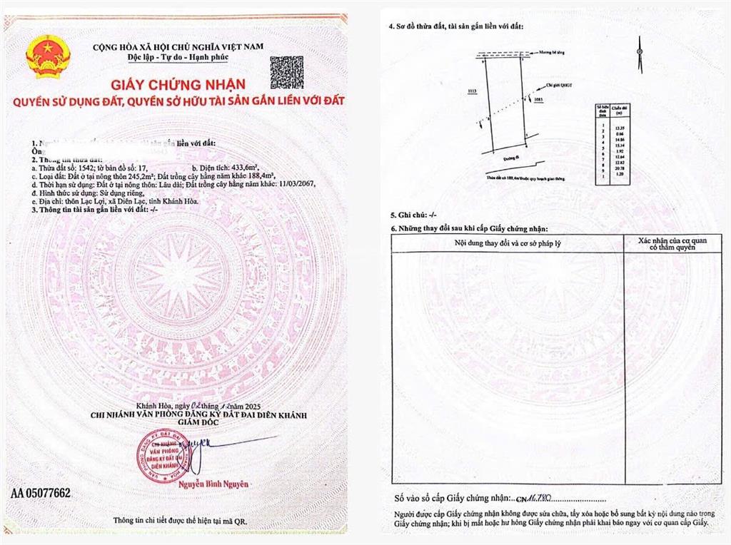 Đất đẹp mặt đường lạc hoà 1  xã diên lạc  diên khánh