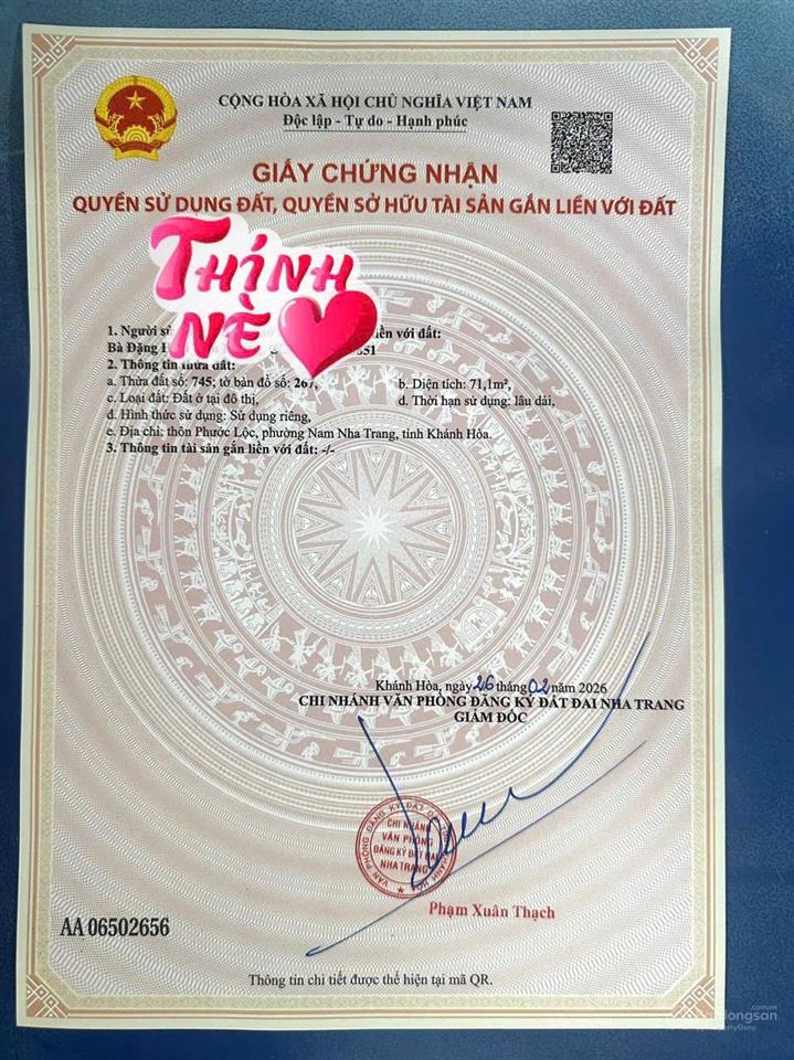 Bán lô đất thổ cư đường rộng 6m phường nam nha trang
