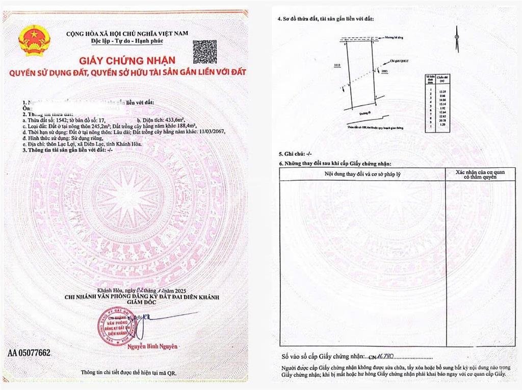 Đất diên lạc  diên khánh mặt đường nhựa lạc hòa 1 thuận tiện kinh doanh