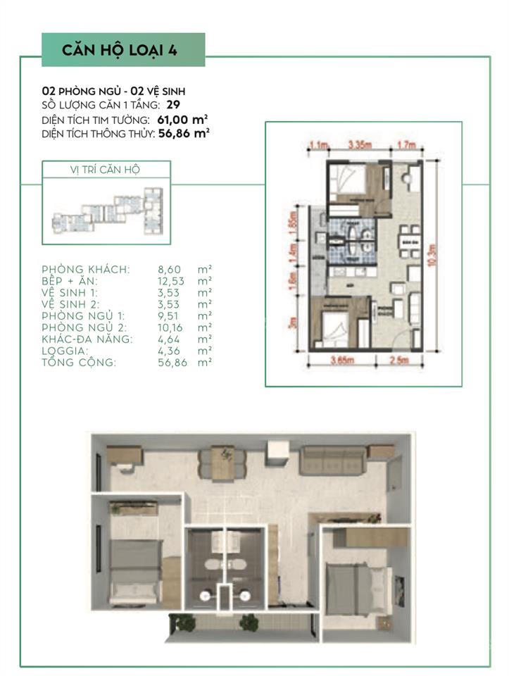 Bán căn hộ 2 phòng ngủ 2 nhà vệ sinh, ngay mặt tiền đường nguyễn văn tỏ, gần bệnh viện sing mark