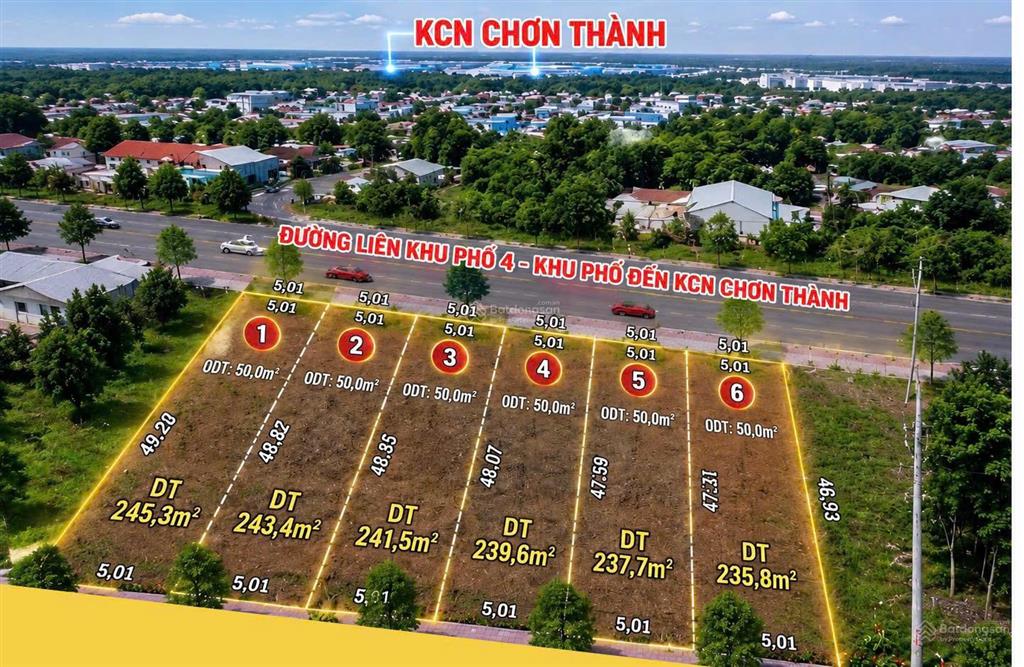 Đất tt chơn thành dt 248m² p. minh hưng  gần 4 kcn, dân cư đông đúc, giá 850tr(tp đồng nai mới)
