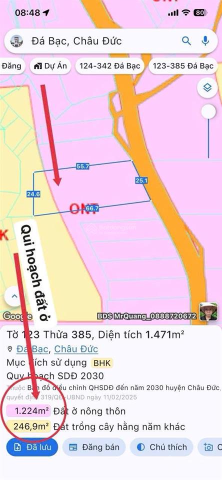 Chủ ngộp ngân hàng nên cần bán gấp lô đất 1470m2 có 160m2 thổ cư đất mặt tiền đường nhựa ngang 25m