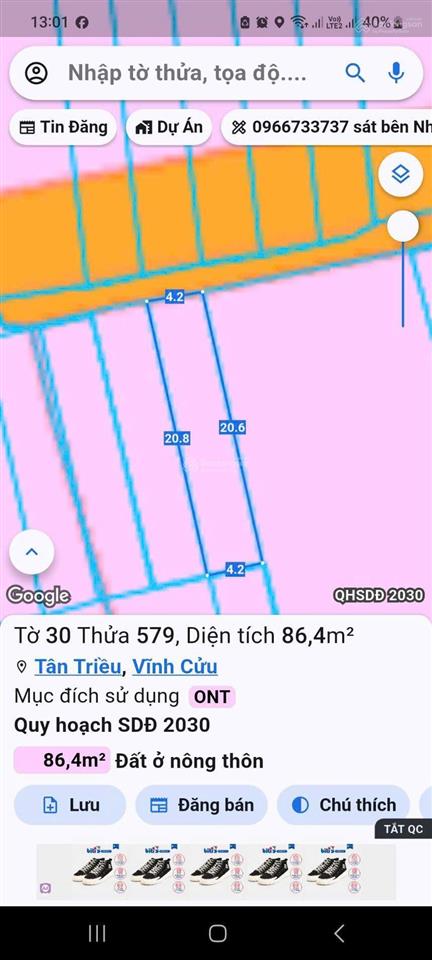Bán đất tại đt 768, thạnh phú, vĩnh cửu, đồng nai, 900 triệu, 90 m2 hàng hiếm giá tốt