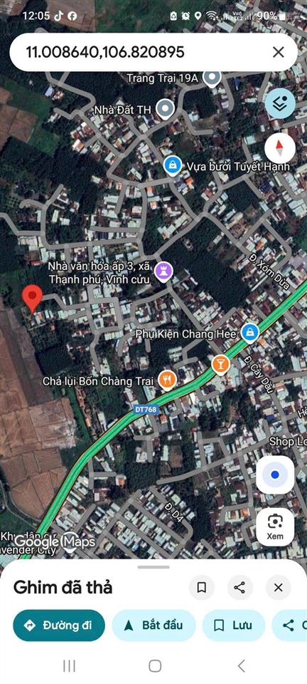 Bán đất tại đt 768, thạnh phú, vĩnh cửu, đồng nai, 900 triệu, 90 m2 hàng hiếm giá tốt