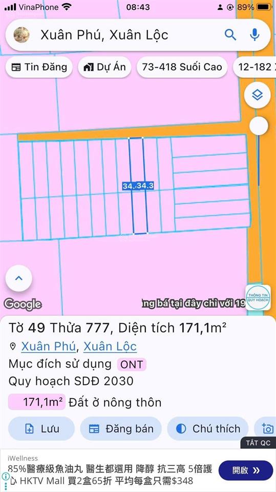 Cần tiền bán mảnh đất thổ cư giá 548 triệu  cách ql1a 750m