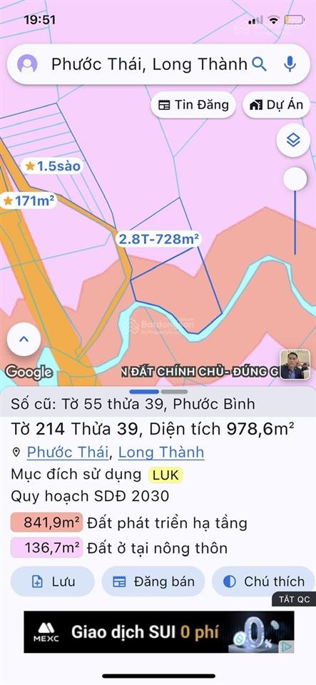 Bán đất tại xã phước thái, 1,5 tỷ, 978,6 m2, pháp lý đầy đủ