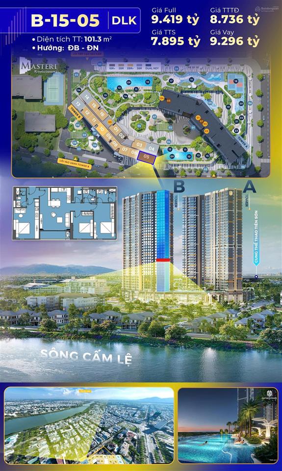 Căn dual key view sông tầng 15 dự án masterise đà nẵng, giá trực tiếp cđt, ck 15%,  0905 277 ***