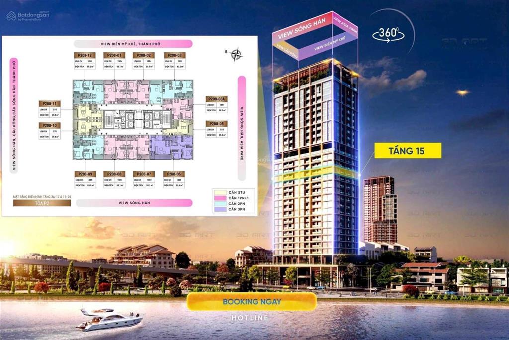 Căn hộ sun ponte trực diện sông hàn, căn góc 3br tầng 12 view trực diện sông chiết khấu đến 18%