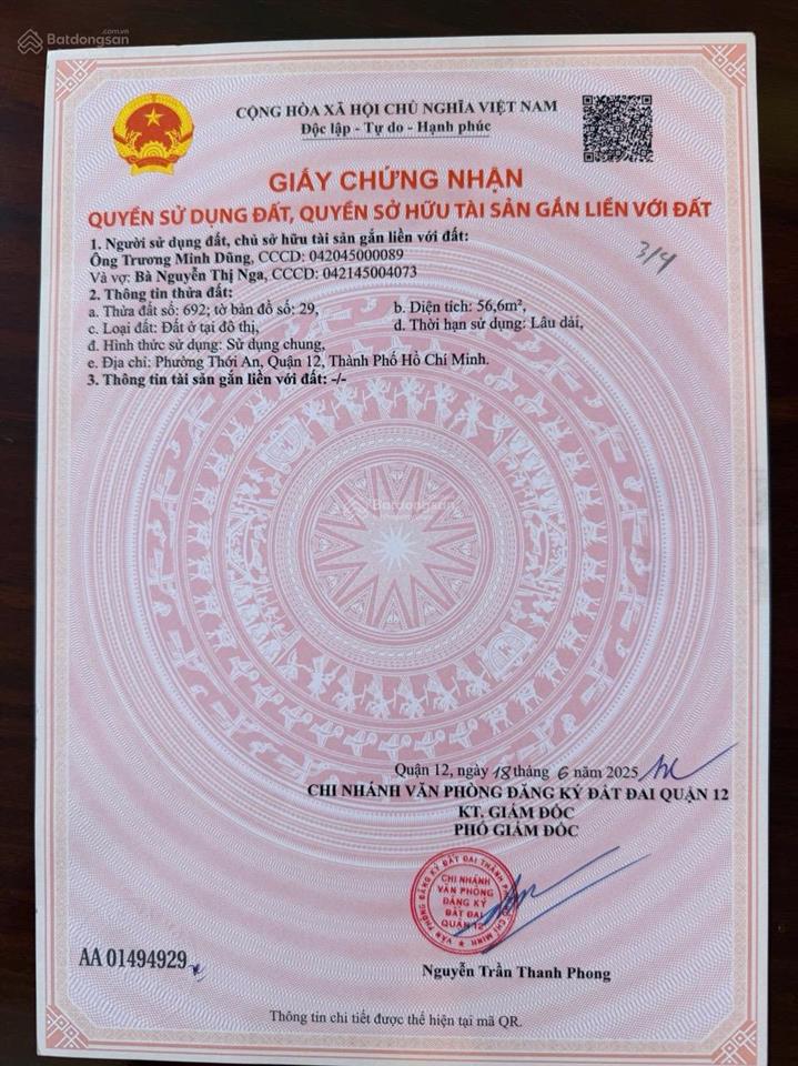 Bán đất hxh 2/ lê thị riêng,4x14,4tỷ550trtl,