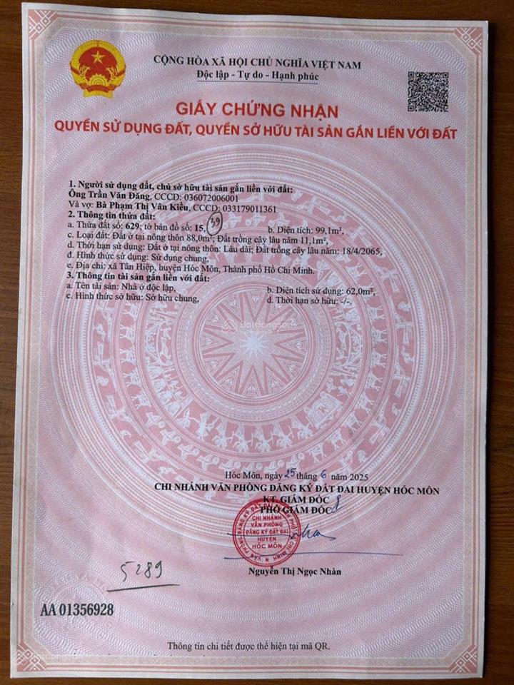 Bán đất mt tại đường tân hiệp 11, hóc môn, giá siêu hời 3,85 tỷ, diện tích 99 m2