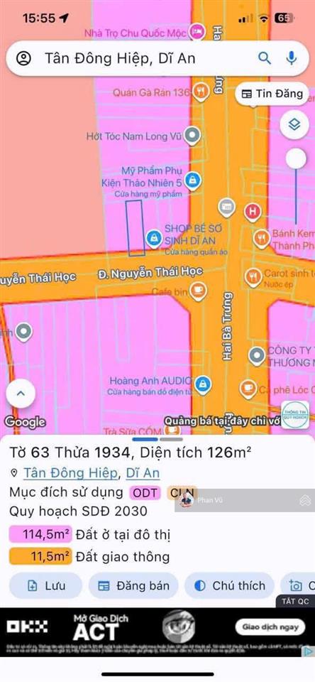 Bán nhà mặt tiền nguyễn thái học, dĩ an, 8,5 tỷ, 126m2 ngang 6m.  0909 290 ***