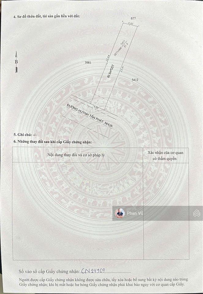 Bán đất mặt tiền huỳnh tấn phát, phường đông hòa, thành phố dĩ an, 4,65 tỷ, 92m2.  0909 290 ***