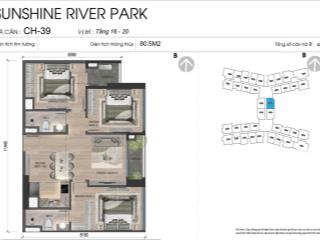 Bán sunshine river park 3 ngủ 80m2 tầng 16 view sông hồng, đã có nội thất gắn tường
