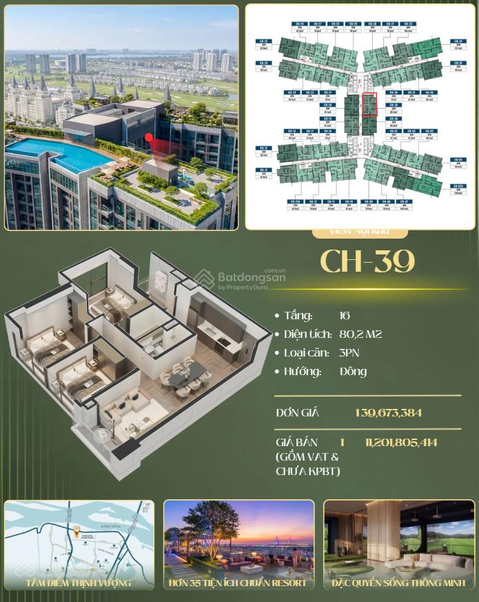 Bán sunshine river park 3 ngủ 80m2 tầng 16 view sông hồng, đã có nội thất gắn tường