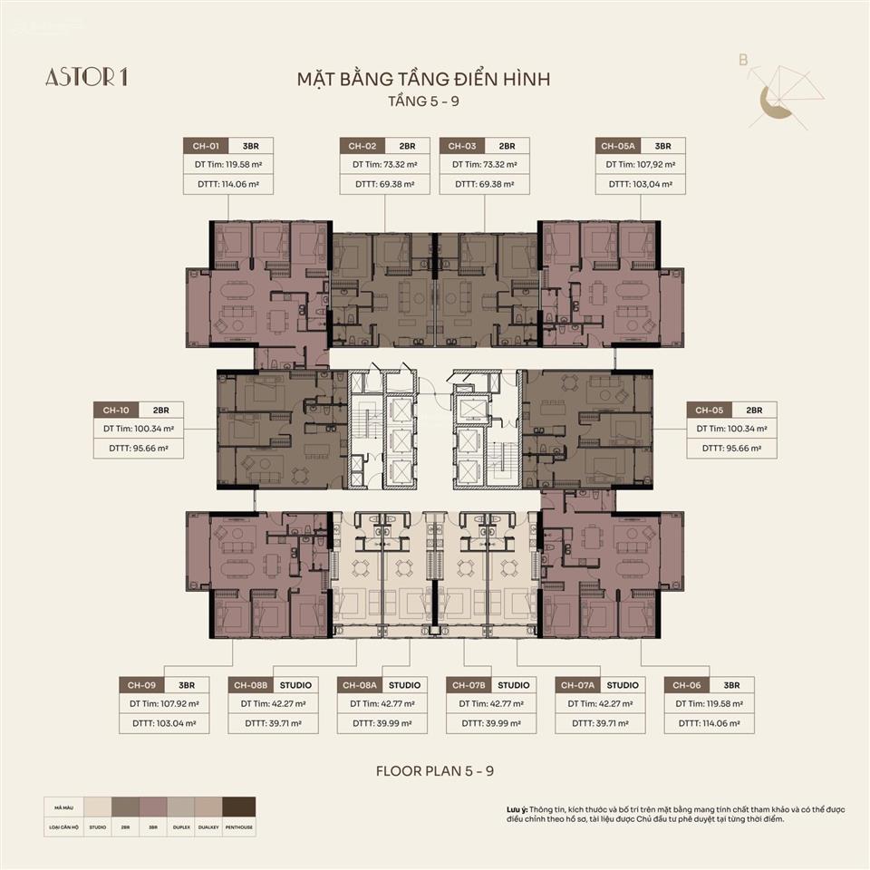 Bảng hàng đợt 1 astor 1 ciputra  căn 2pn 95,6m² ban công đông nam, giá 9 tỷ!