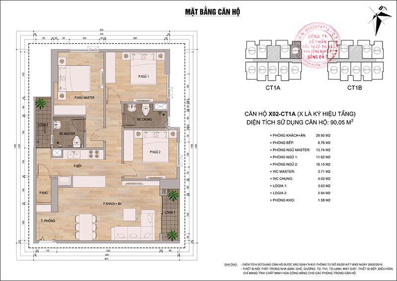 Chính chủ bán căn 02 ct1a, tầng trung  thông tấn xã, 96m², 3pn, full nội thất, ban công đông bắc
