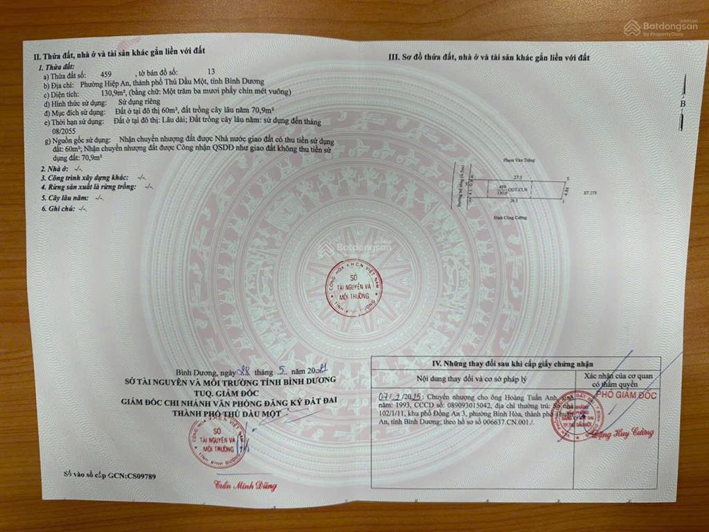 Bán đất chính chủ tại phường hiệp an, thành phố thủ dầu một, bình dương, diện tích 130.9m2