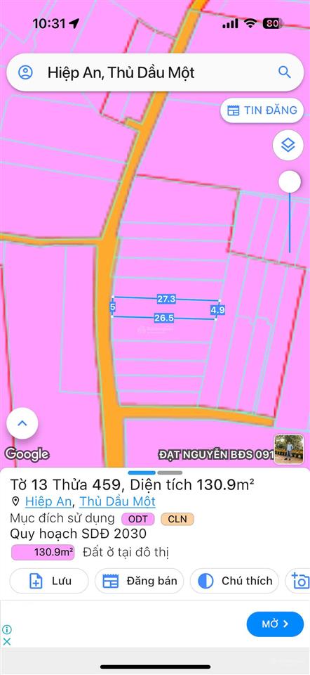 Bán đất chính chủ tại phường hiệp an, thành phố thủ dầu một, bình dương, diện tích 130.9m2