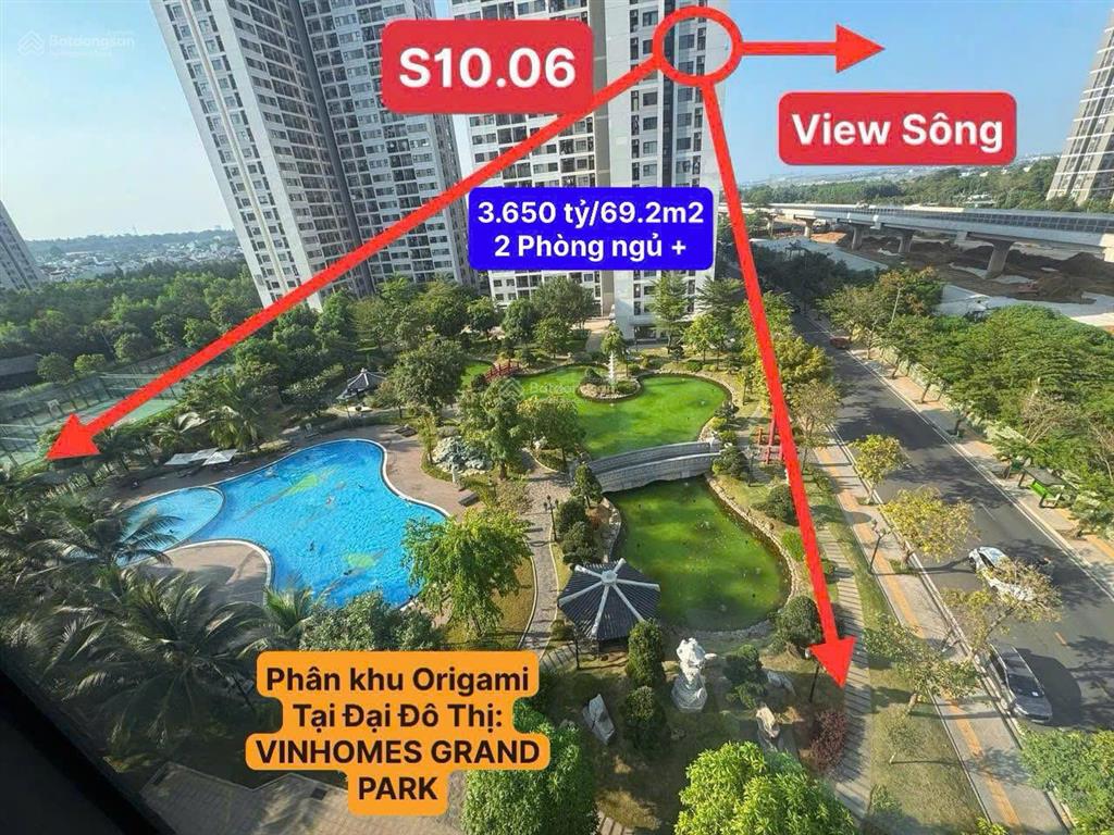 3.650 tỷ/69m2/2pn+ tại origami, vinhomes grand park, thanh toán tiến độ, hướng đông nam