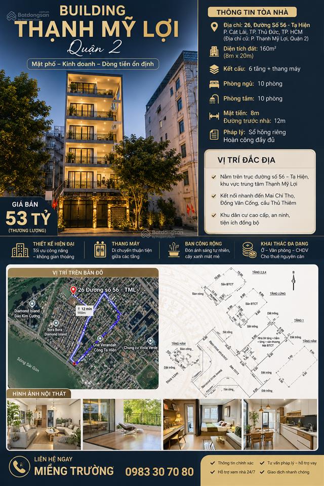 Building thạnh mỹ lợi, quận 2, 53 tỷ, 160m2
