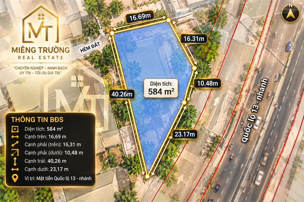 Bđs mặt tiền, ngang 33m, quốc lộ 13, thủ đức, 86,5 tỷ, 584m2 (đã trừ lộ giới)