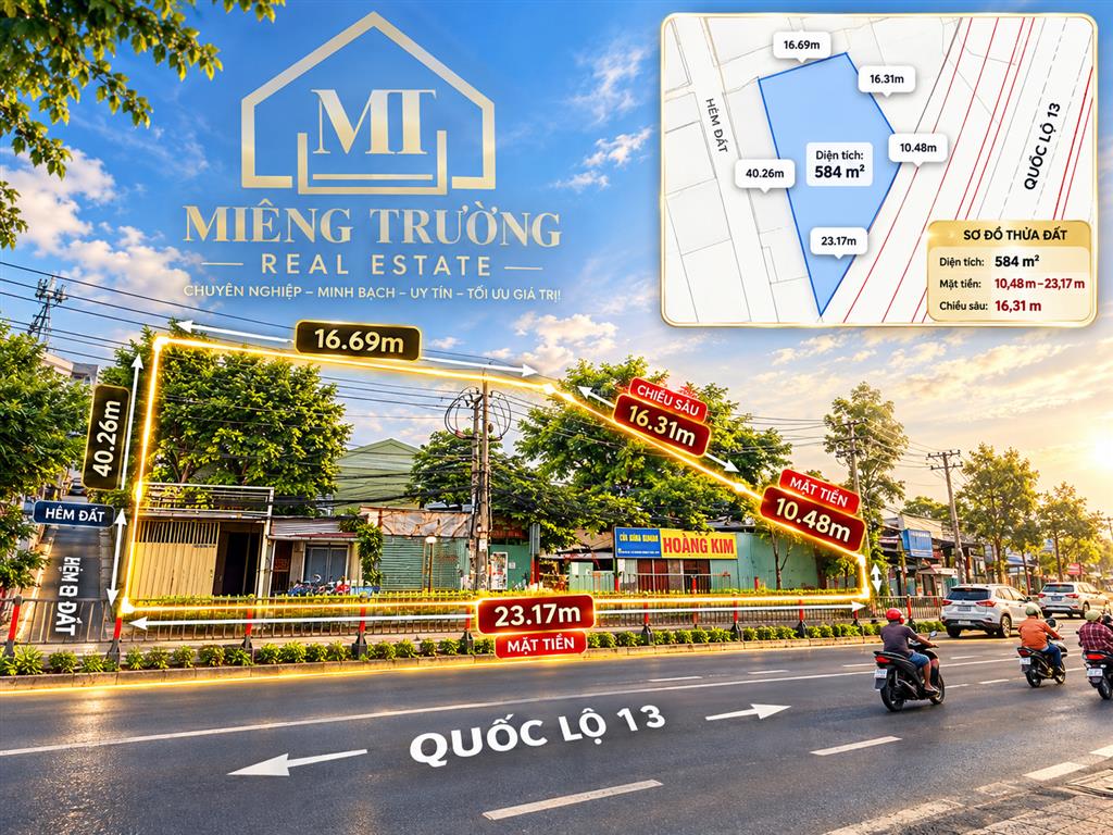 Bđs mặt tiền, ngang 33m, quốc lộ 13, thủ đức, 86,5 tỷ, 584m2 (đã trừ lộ giới)