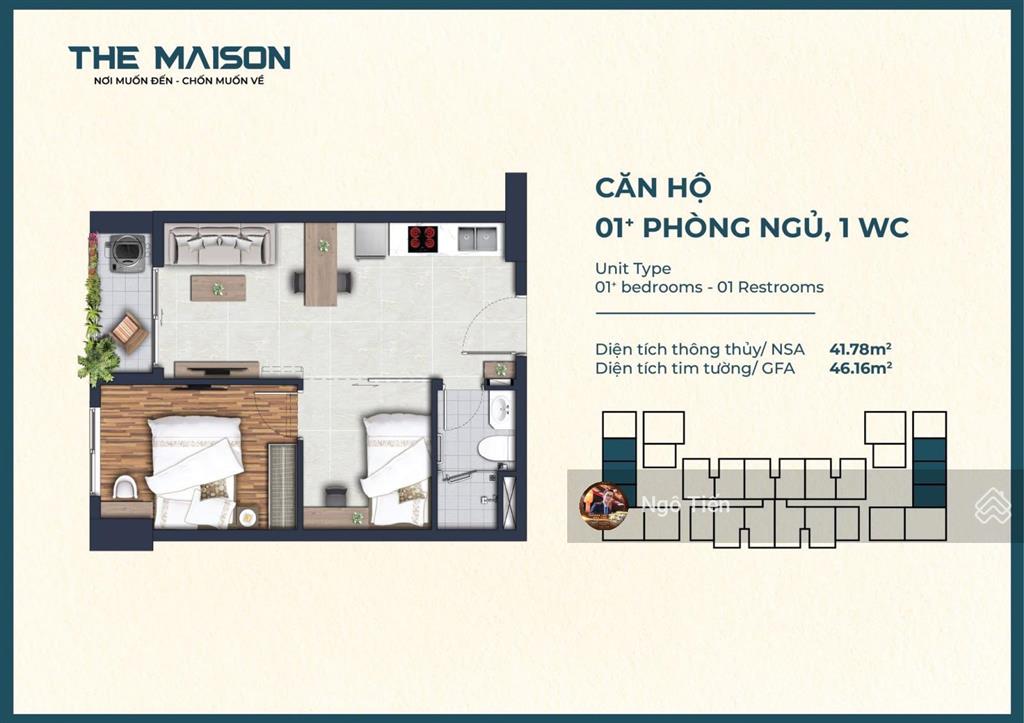 Thu hồi vốn, cần ra gấp căn 1pn + 47m2  1tỷ450 thiết kế 1pn và 1 phòng đa năng ở the maison