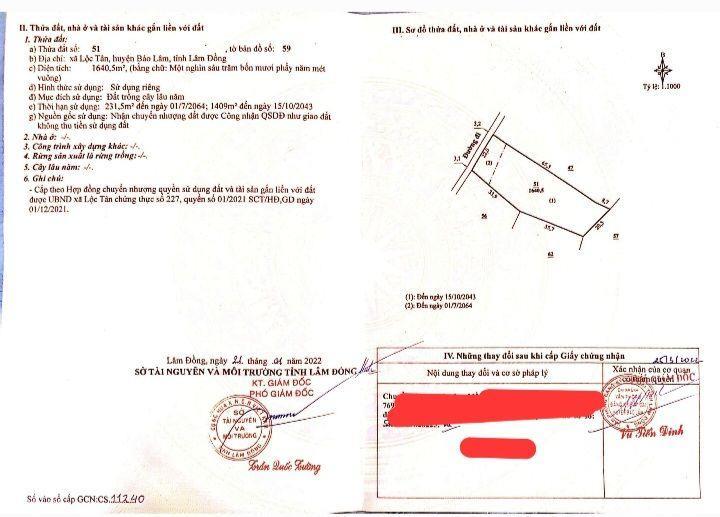 Bán đất 1640,5m2 mặt đường tôn thất thuyết, lộc tân, bảo lâm, lâm đồng. 3,98 tỷ