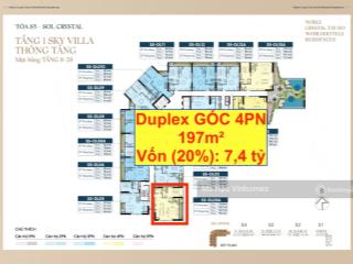 Căn góc duplex 4pn 197m2 noble crystal tây hồ, đông nam, view tiện ích nội khu. vốn 7,4 tỷ ký hđmb