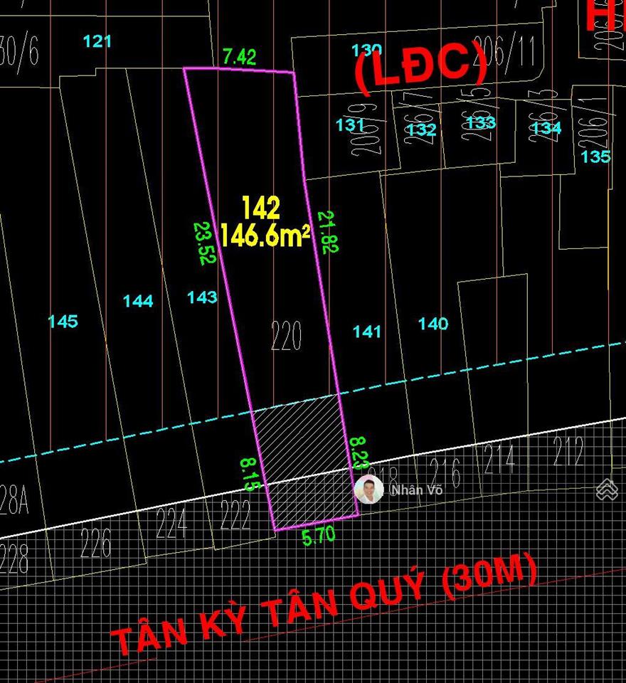 Mtkd số 220 tân kỳ tân quý gần lê trọng tấn  194m2, 5.7(7.4)x30m, được xây cao tầng, 22.5 tỷ tl