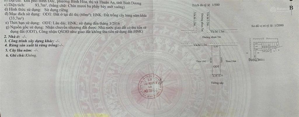 Bán đất bình hòa ,gần cầu ông bố dt 92m