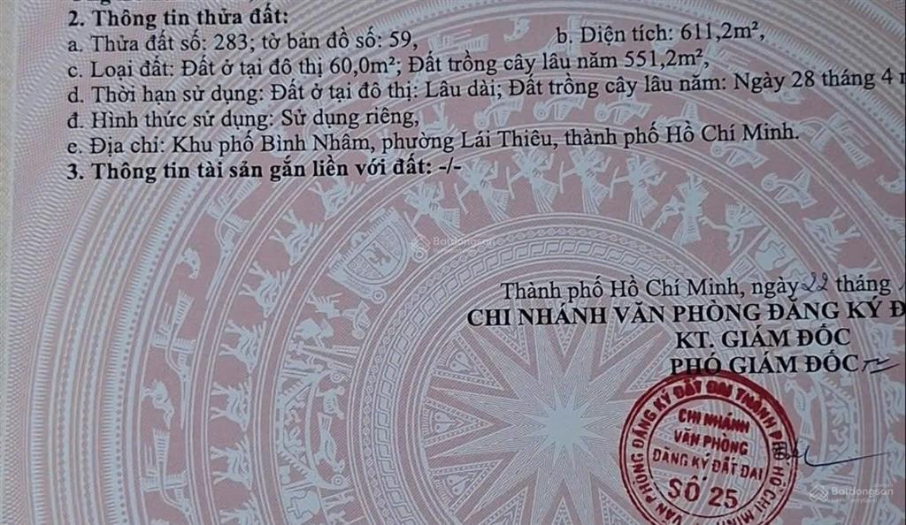 Đất ngộp lái thiêu 611m2 nở hậu, giá chỉ 3,95 tỷ