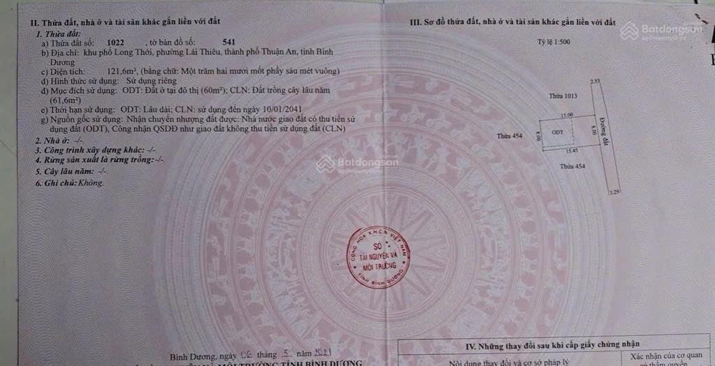 Chính chủ gửi bán đất đẹp trung tâm lái thiêu dt 121m gần đê bao sông sài gòn