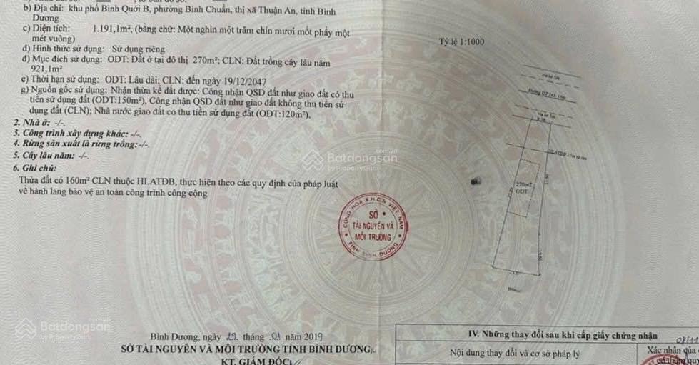 Chính chủ gửi bán đất mặt tiền dt743, dt 1191m, giá tốt