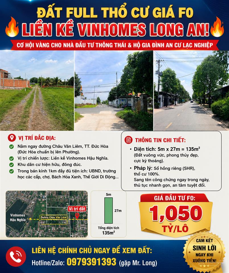 Đất full thổ cư giá f0 liền kề vinhomes long an!