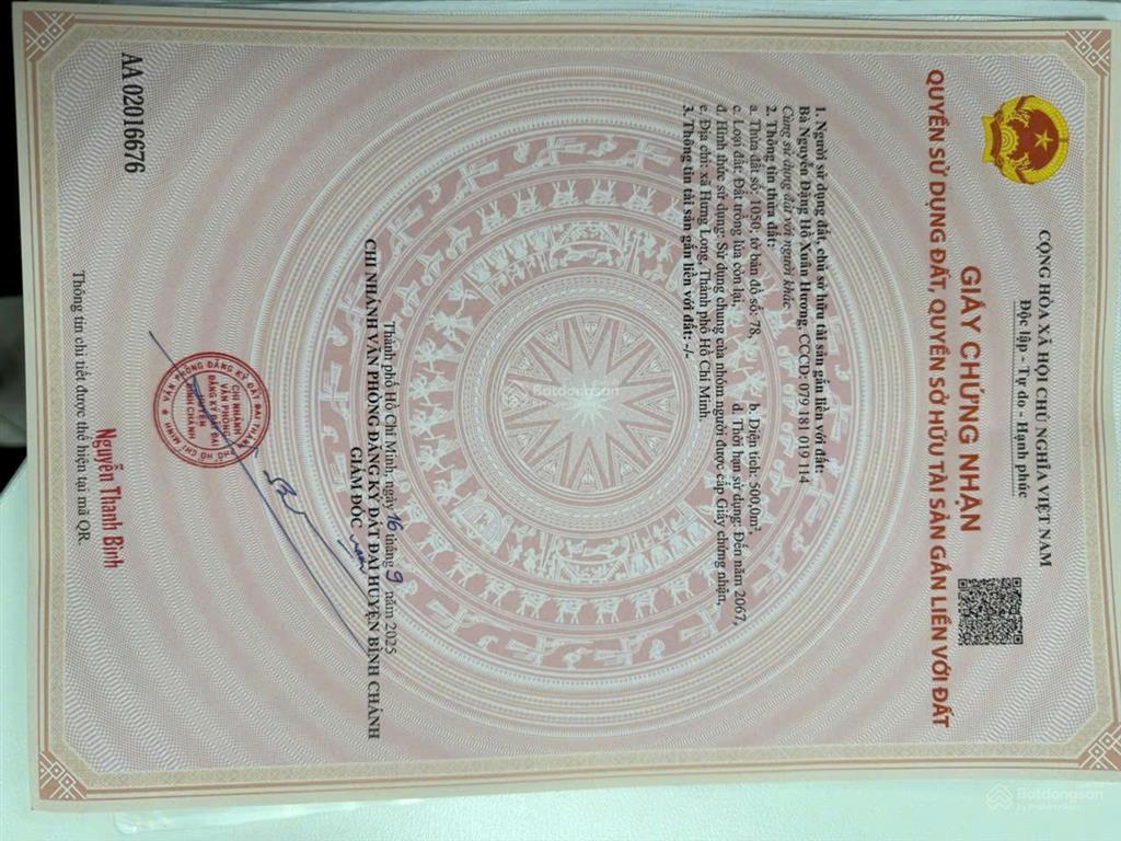 Cần bán đất vườn 500m , lô nhì đường bùi văn sự , hưng long bình chánh , shr chính chủ . giá rẽ