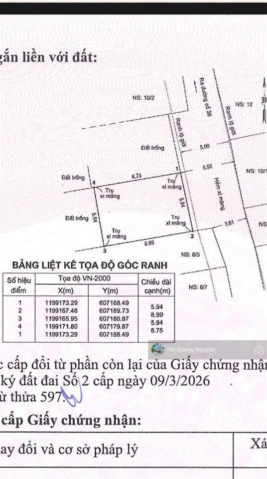 Chính chủ  bán lô đất ngay chợ hiệp bình  hẻm ô tô  dt56m2 ngang 5.94m  miễn trung gian