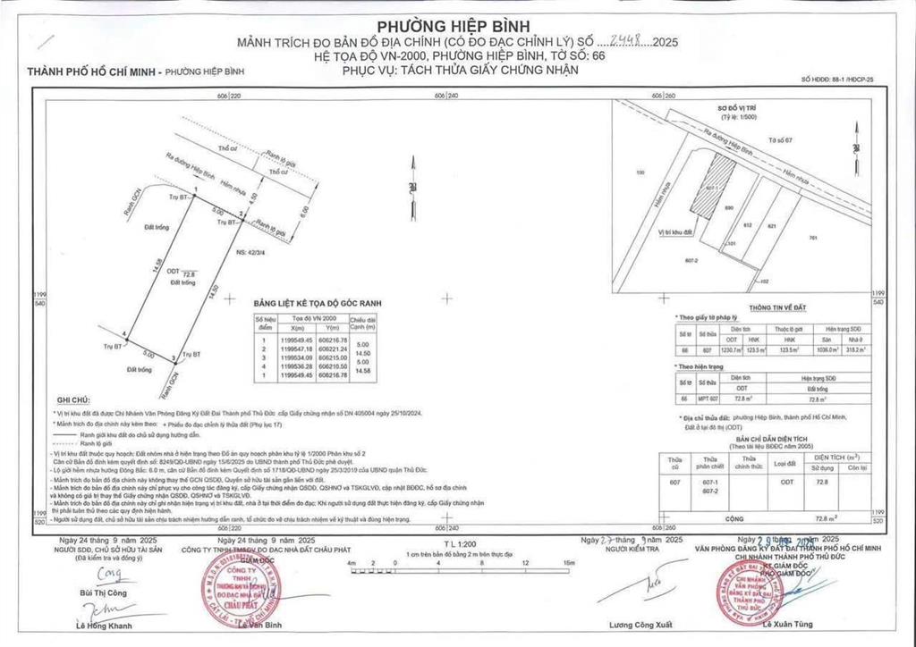 Bán đất ngay giáp đường hiệp bình  hẻm ô tô thông  dt 72,5m2 ngang 5m thổ cư 100%, sổ riêng
