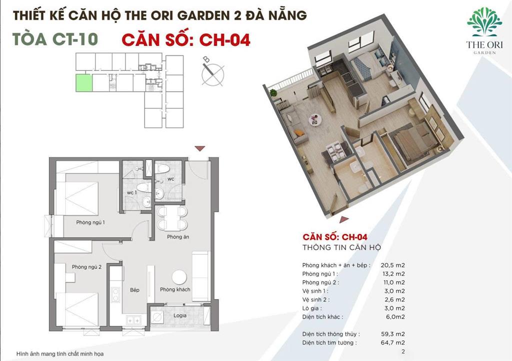 Siêu phẩm, cần bán gấp căn góc 2 phòng ngủ 58,9m² tòa thương mại ct10 ori, đà nẵng, sổ hồng có sẵn