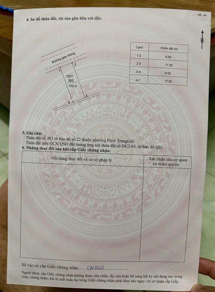 Chính chủ cần bán lô đất đấu giá định trung 102m2, mặt tiền 6m, 2,6 tỷ. 0359 724 ***